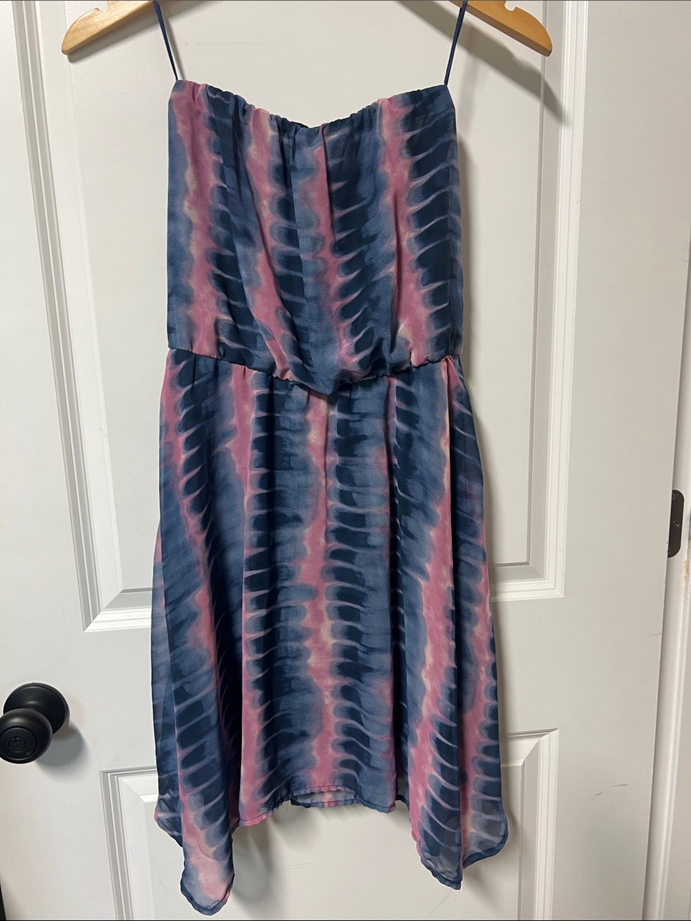 Collective Concepts Strapless Mini Dress, Small, Tie Dye, Line, Pink&Blue
